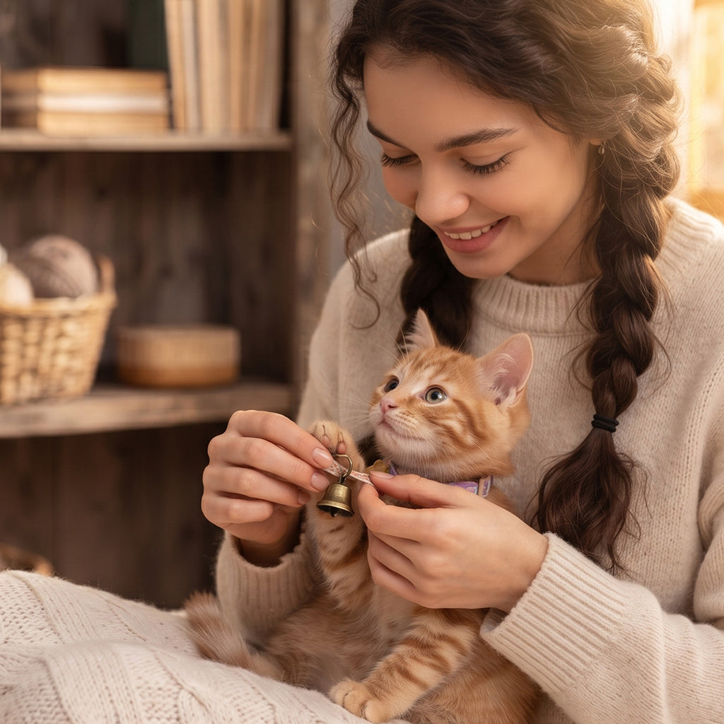 Adjustable Patterned Kitten Collar with Bell (Alternative names: Soft Fabric Cat Collar, Quick-Release Pet Collar with Charm)