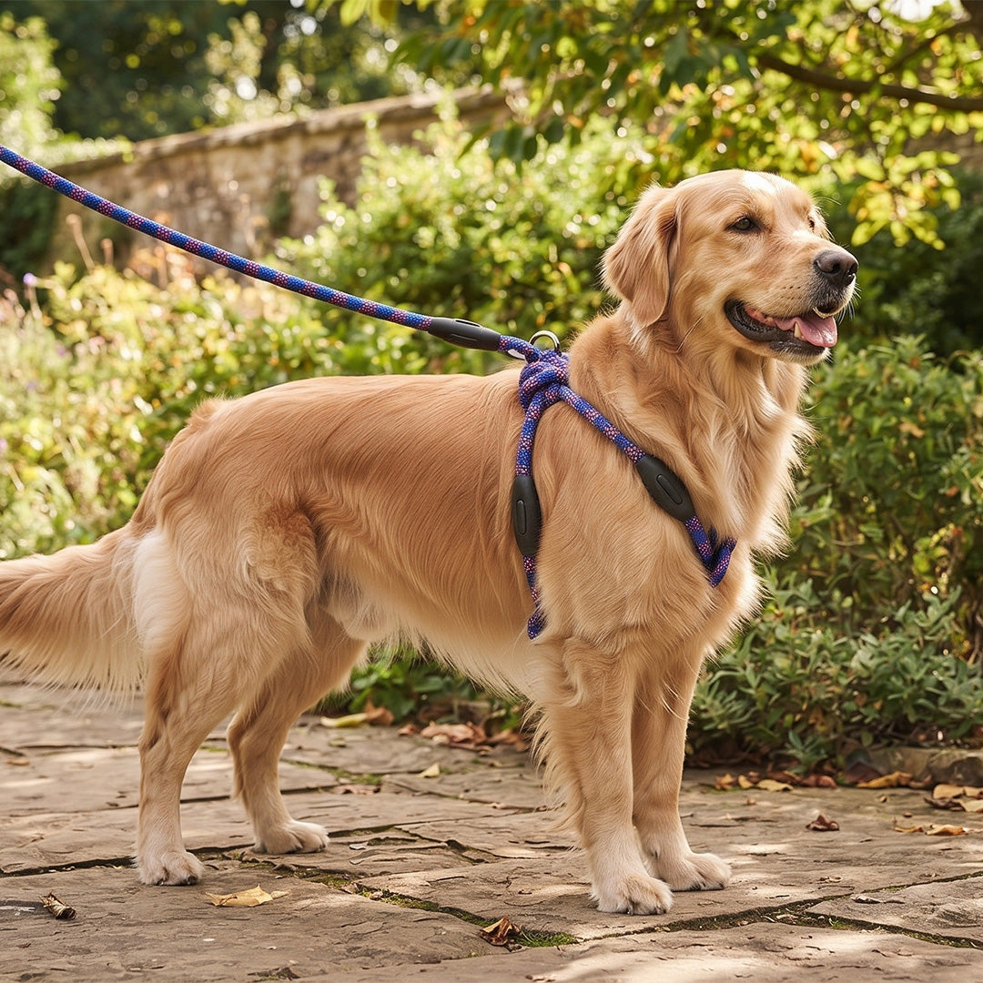 Premium Braided Rope Dog Leash and Harness Set