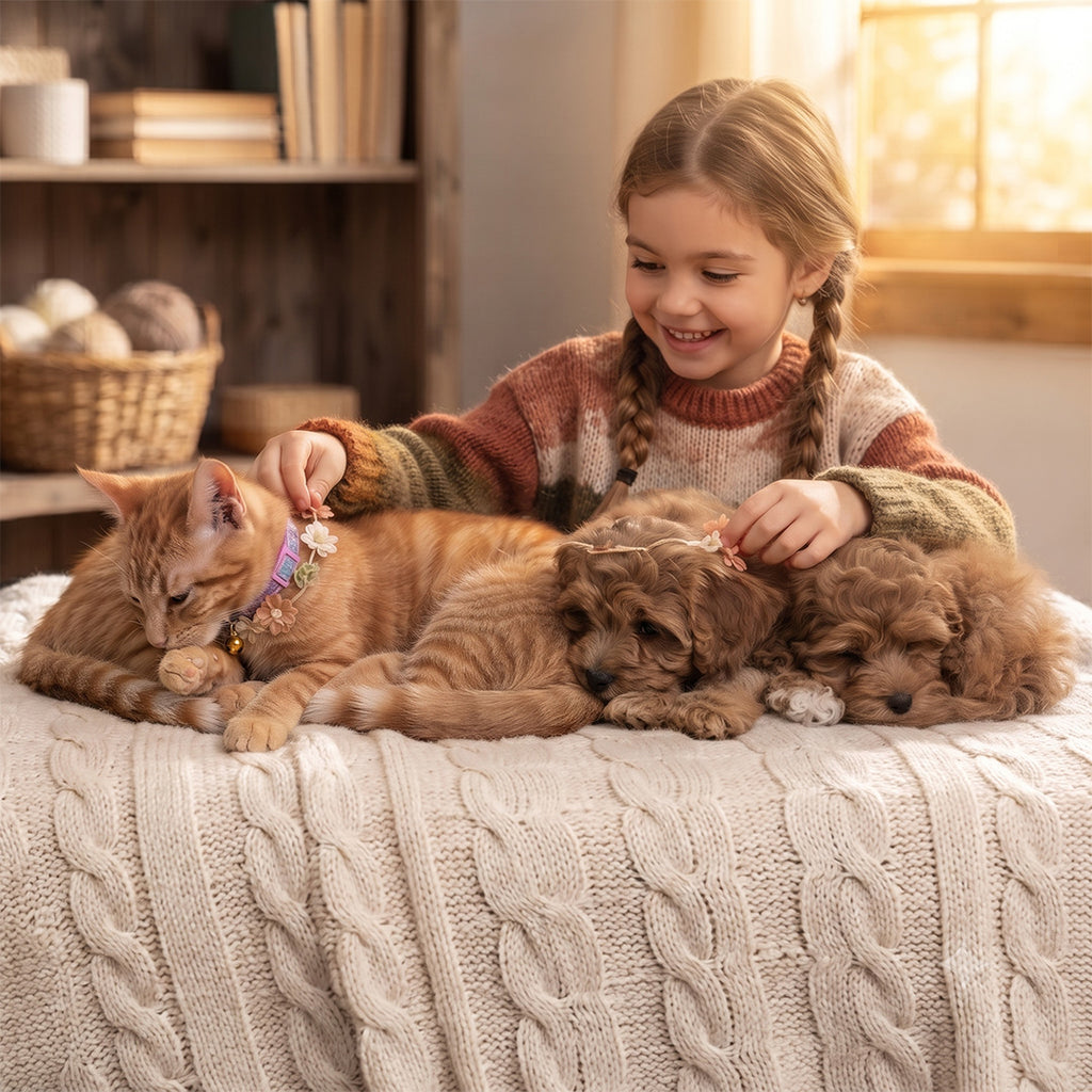 Adjustable Patterned Kitten Collar with Bell (Alternative names: Soft Fabric Cat Collar, Quick-Release Pet Collar with Charm)