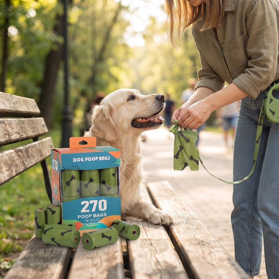 Premium 270-Count Dog Poop Bag Refills with Dispenser and Bone Pattern