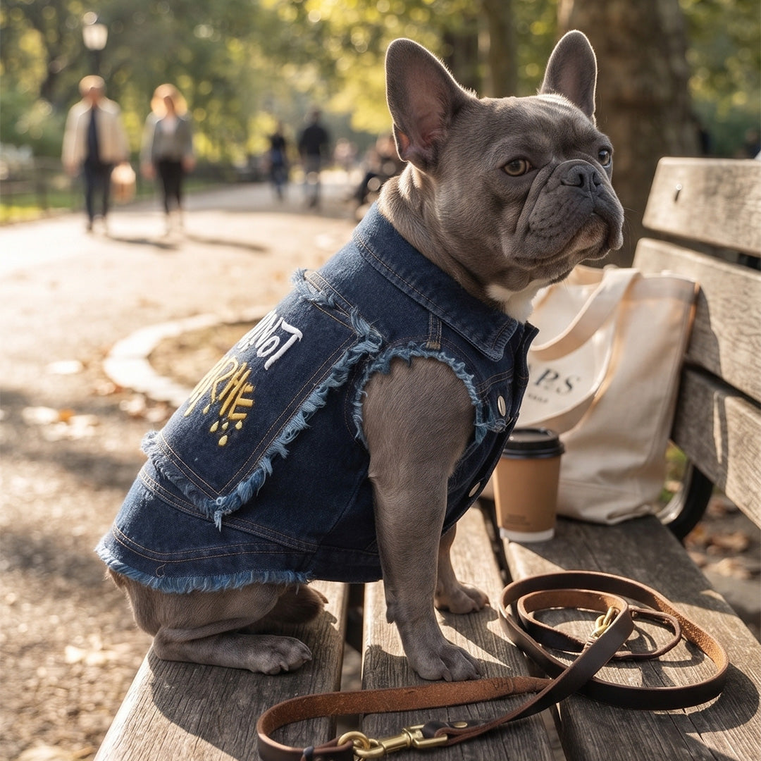 Distressed Denim Dog Vest with Frayed Edges