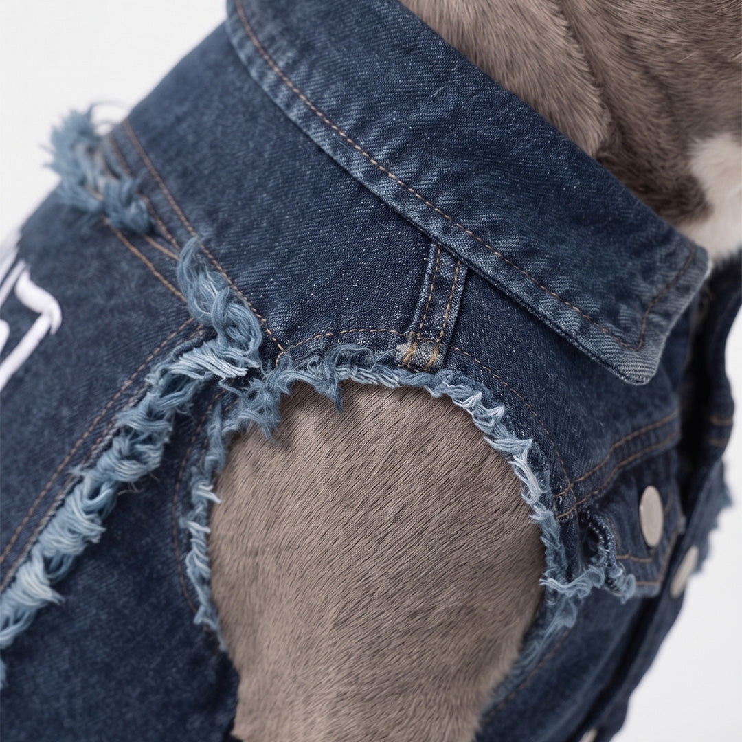 Distressed Denim Dog Vest with Frayed Edges