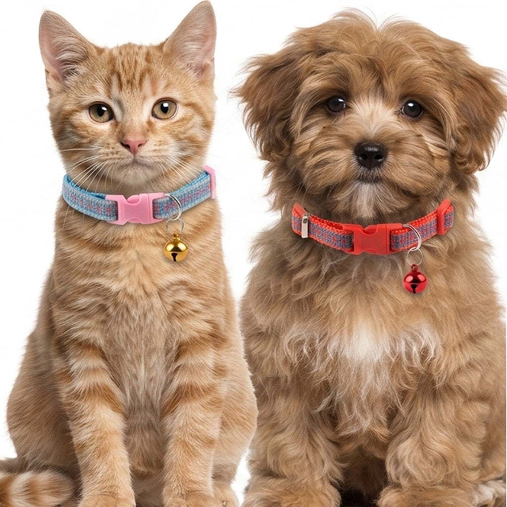Adjustable Patterned Kitten Collar with Bell (Alternative names: Soft Fabric Cat Collar, Quick-Release Pet Collar with Charm)
