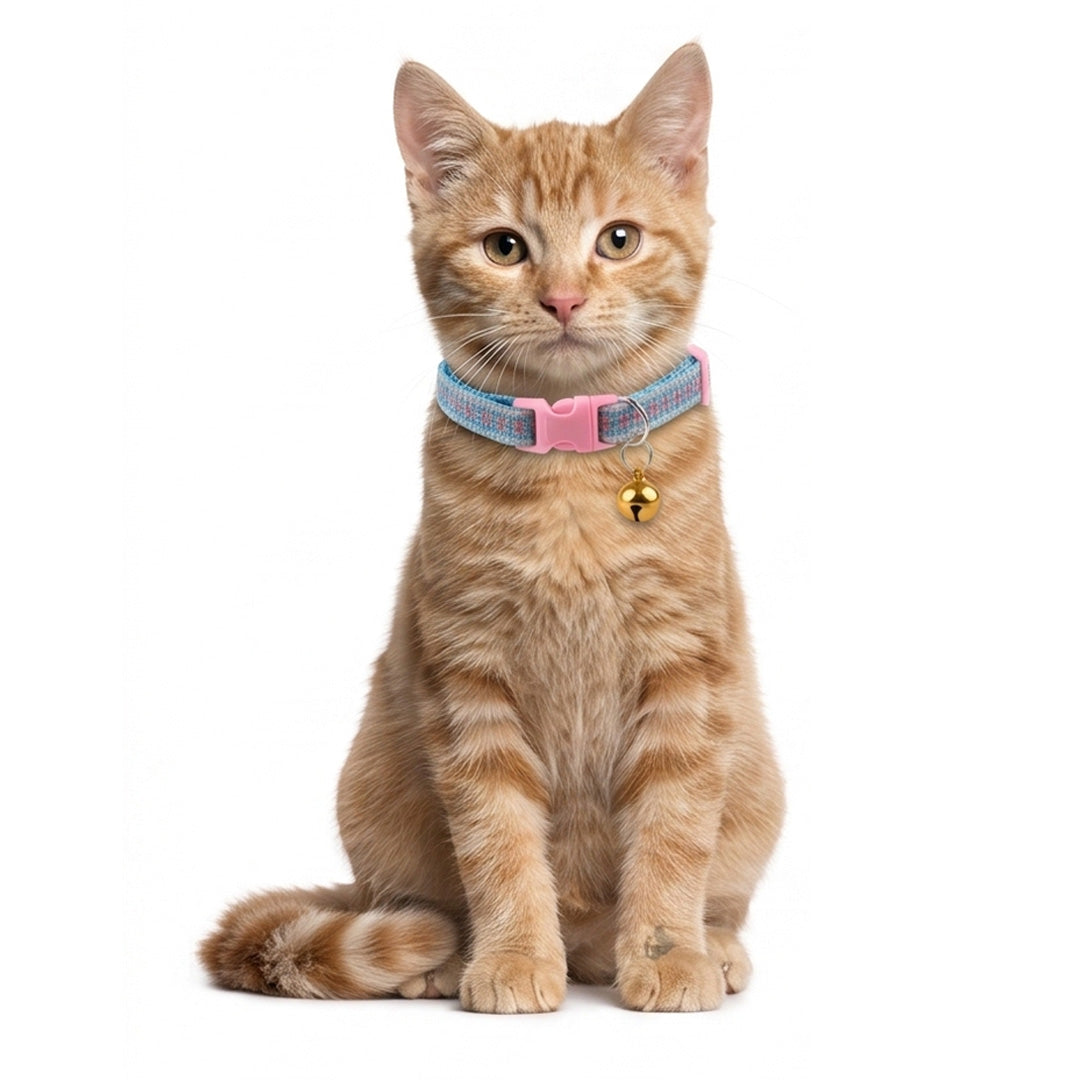 Adjustable Patterned Kitten Collar with Bell (Alternative names: Soft Fabric Cat Collar, Quick-Release Pet Collar with Charm)
