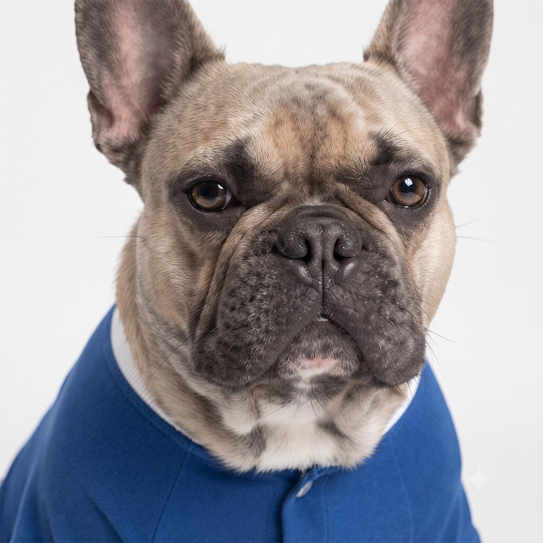 Blue and White Polo Dog Shirt with Striped Details