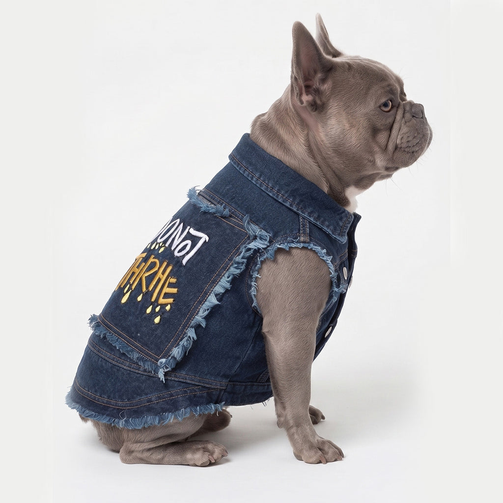 Distressed Denim Dog Vest with Frayed Edges