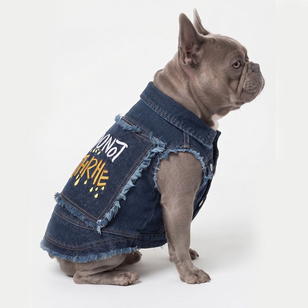 Distressed Denim Dog Vest with Frayed Edges