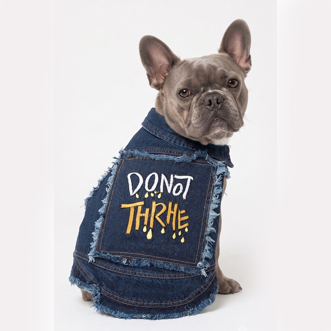 Distressed Denim Dog Vest with Frayed Edges