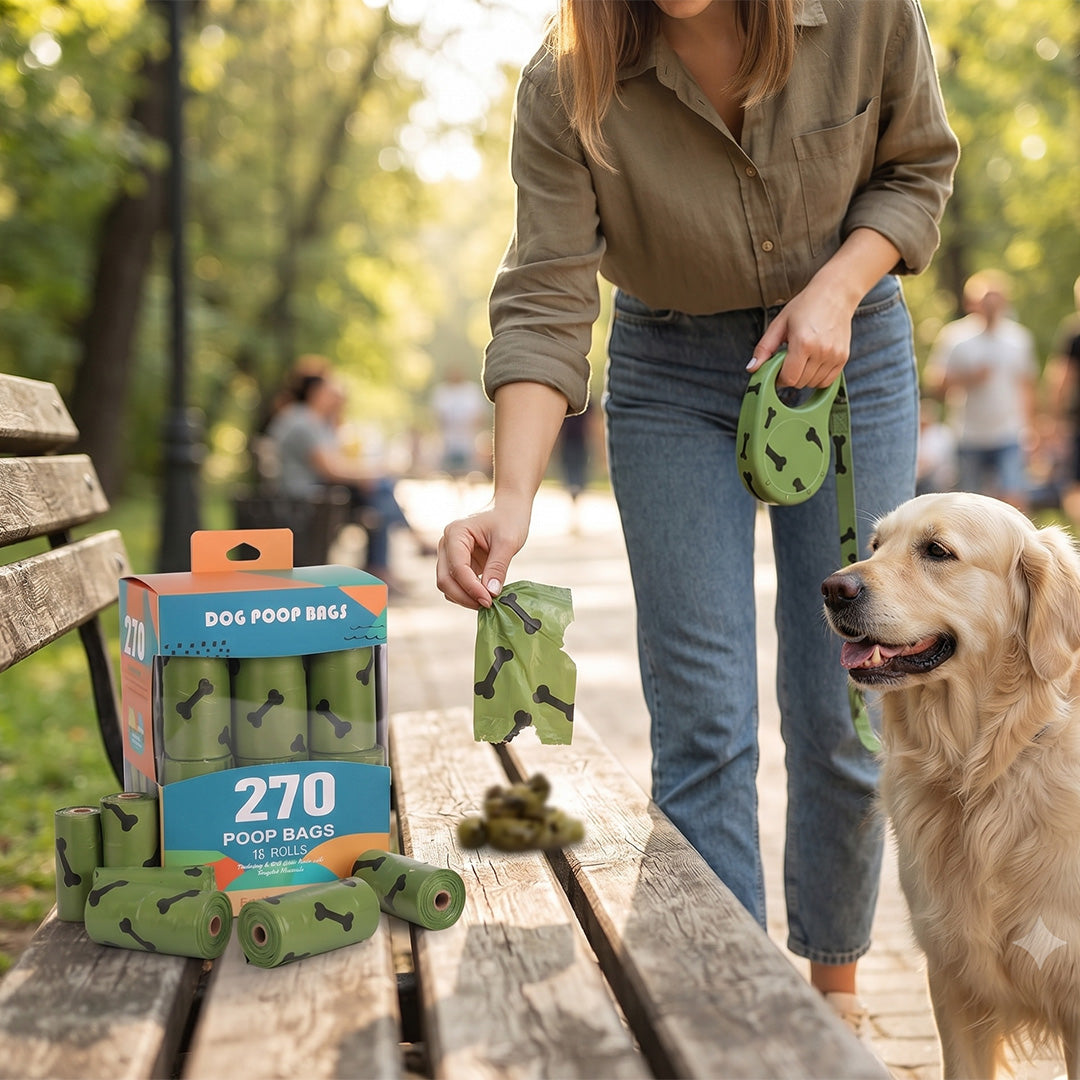 Premium 270-Count Dog Poop Bag Refills with Dispenser and Bone Pattern