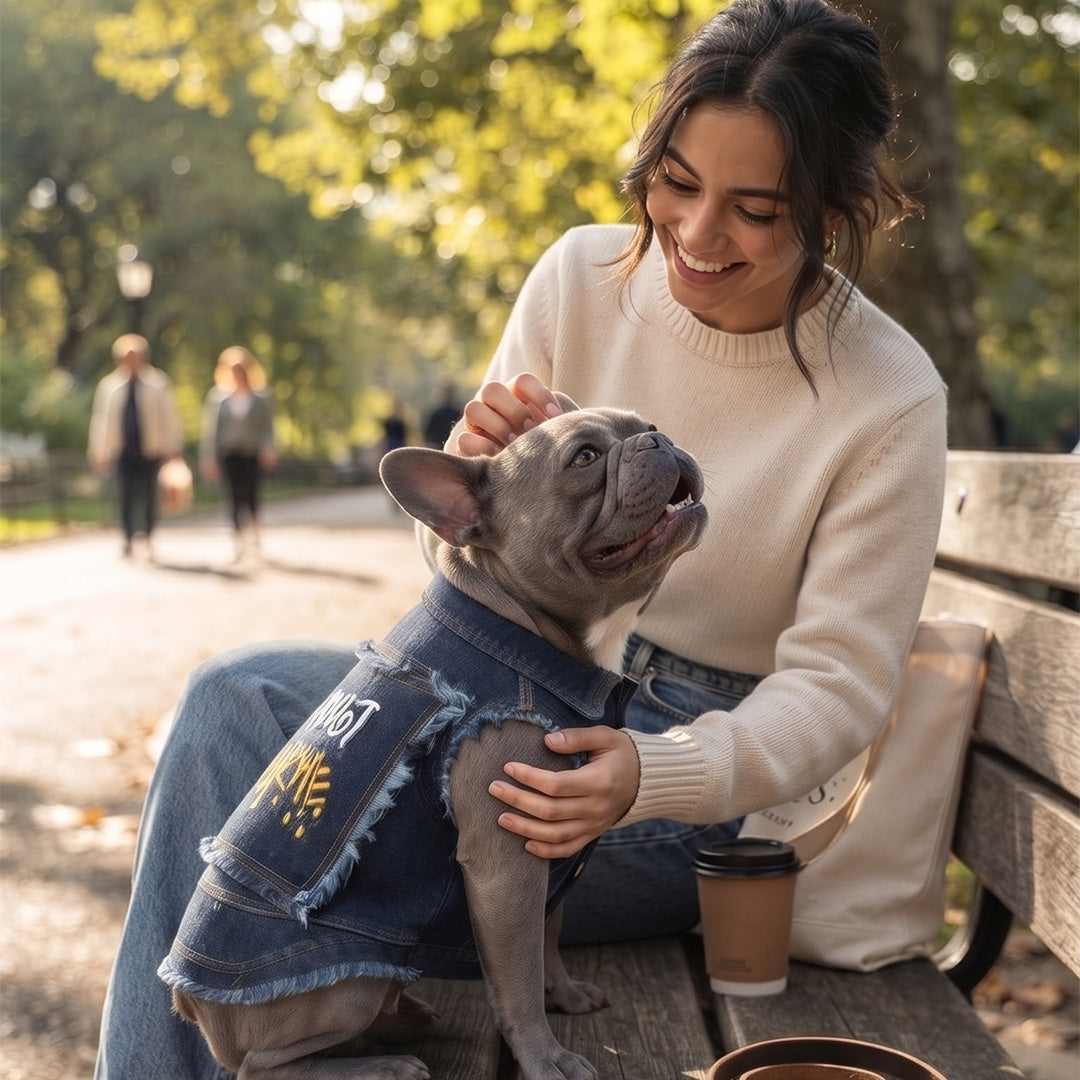 Distressed Denim Dog Vest with Frayed Edges