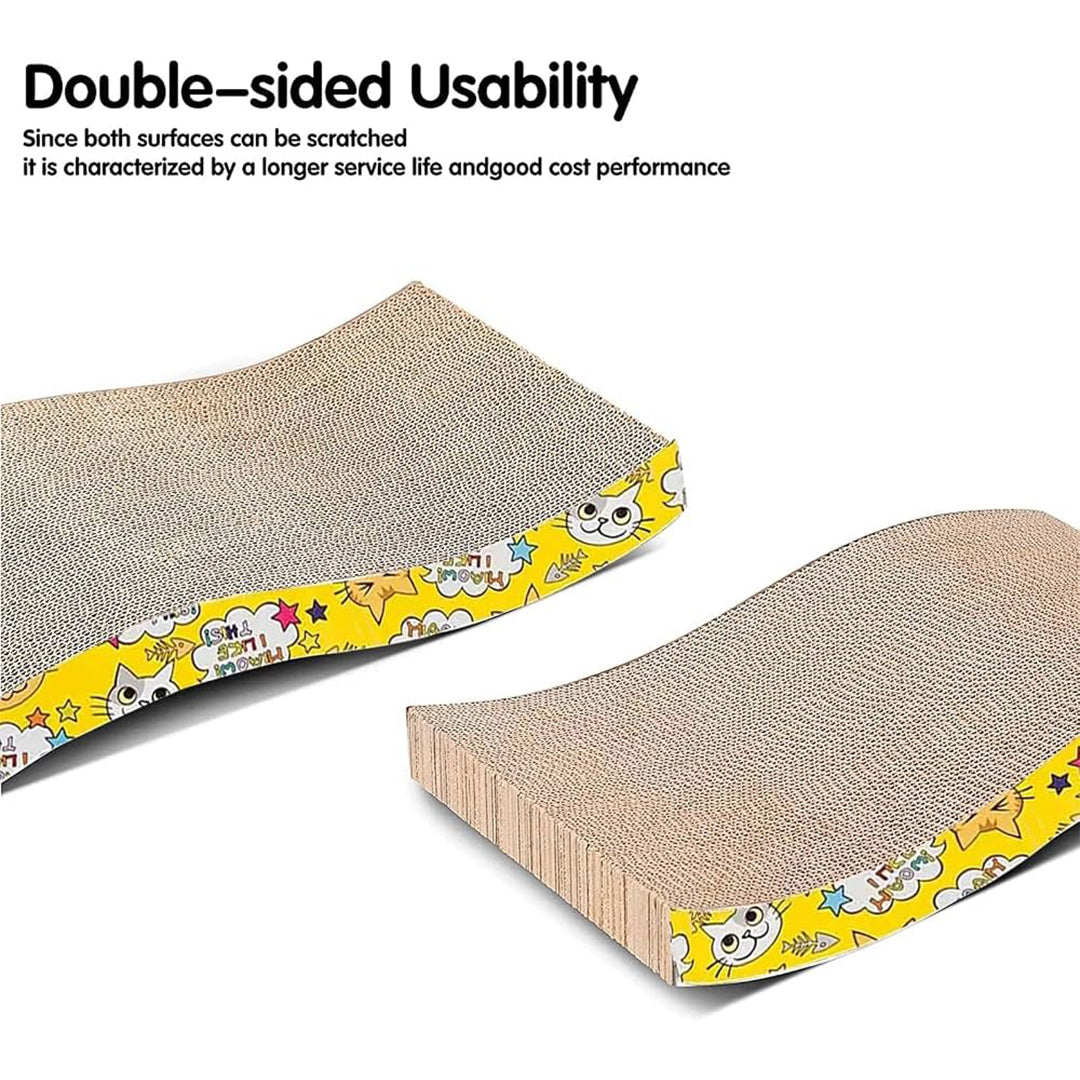Curved Corrugated Cardboard Cat Scratching Board & Lounge Bed with Vibrant Cartoon Side Panels