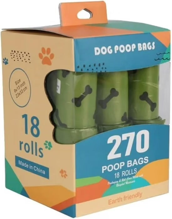 Premium 270-Count Dog Poop Bag Refills with Dispenser and Bone Pattern
