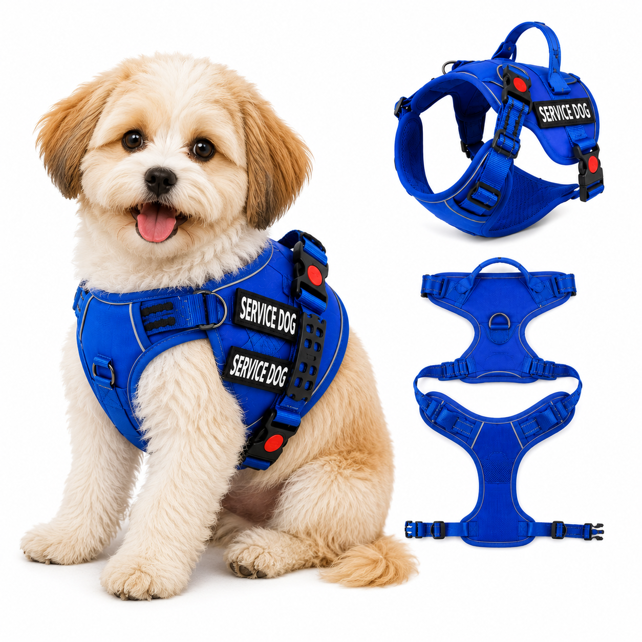 Premium Blue Service Dog Harness – No Pull Adjustable Reflective Pet Vest
