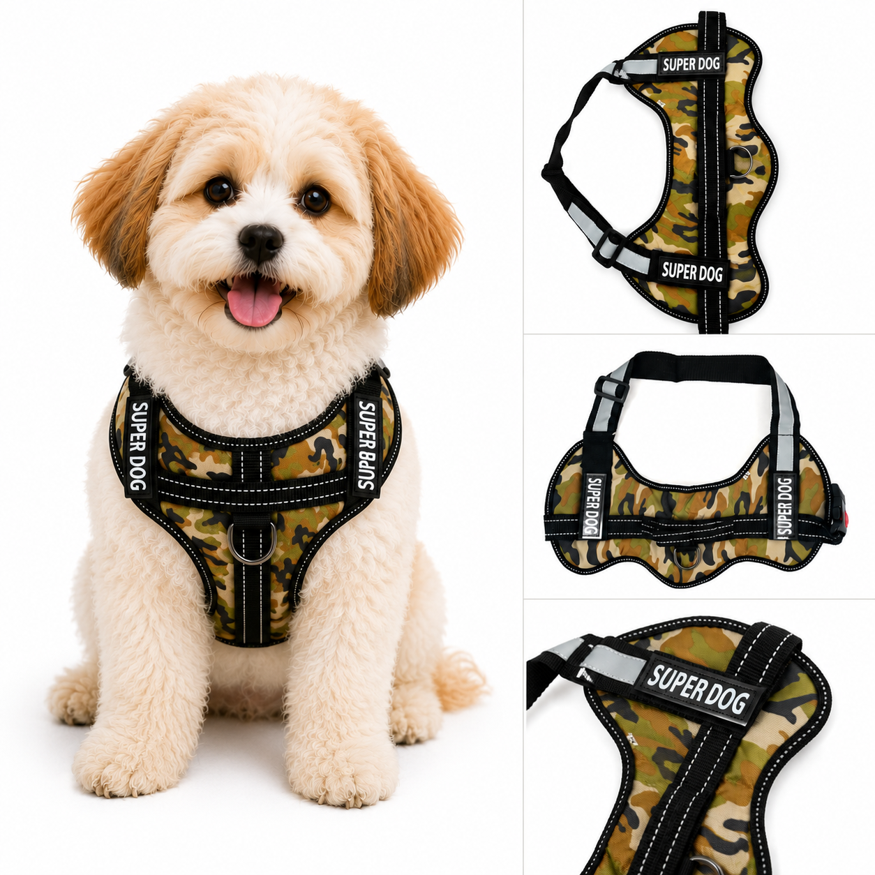 Super Dog Camouflage Reflective Dog Harness – Adjustable No-Pull Pet Vest for Small & Medium Dogs