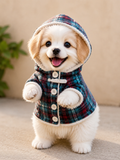 PET JACKET : Plaid Hooded Dog Jacket – Warm Fleece Winter Coat for Small & Medium Dogs